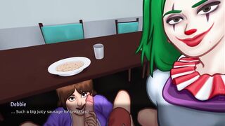 Debbie New Scene | Clown Jenny and Debbie Suck anon dick in under the table