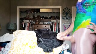 Swimsuit GIRL DICK watery cumshot in tight spandex shiny pantyhose leggings $$$