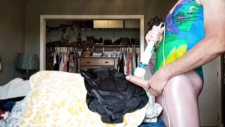 Swimsuit GIRL DICK watery cumshot in tight spandex shiny pantyhose leggings $$$
