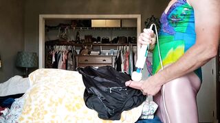 Swimsuit GIRL DICK watery cumshot in tight spandex shiny pantyhose leggings $$$