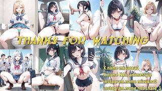 【Hentai】AIアニメーション　公衆トイレで痴女ギャルが露出潮吹きオナニー　オナニー　潮吹き　JK　女子高生　制服　露出　痴女　淫乱　hentai　AI生成