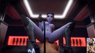 Bald Pussy Widowmaker Rides Your Cock with a Leash, Thicc Fucking Big Breast Tifa Rides a Dildo