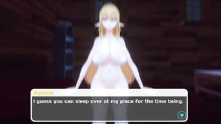 Elf exposes her breasts in Hentai game Life with Demon Girls