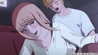 Makima got excited from public sex in the cinema hentai anime