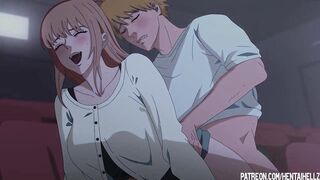 Makima got excited from public sex in the cinema hentai anime