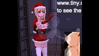 Hot blonde in santa claus vest having sex with a man in hentai game