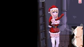 Hot blonde in santa claus vest having sex with a man in hentai game