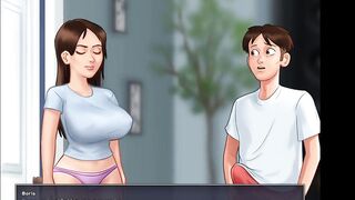 My stepsister with big tits caught me when I spied on my masturbating milf stepmom with big ass. (Summertime Saga - Debbie - 1)