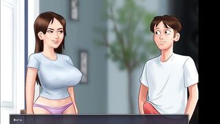 My stepsister with big tits caught me when I spied on my masturbating milf stepmom with big ass. (Summertime Saga - Debbie - 1)