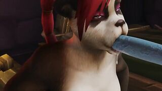 Mio the Pandaren deepthroating thick Draenei cock