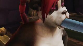 Mio the Pandaren deepthroating thick Draenei cock