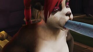 Mio the Pandaren deepthroating thick Draenei cock
