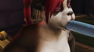 Mio the Pandaren deepthroating thick Draenei cock