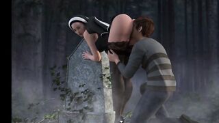 Fucking nun in the cemetery