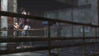 Sexy brunette teen and a big monster in the industrial zone