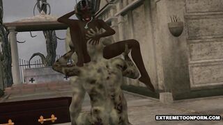 3D Ebony Babe Double Teamed by Zombies