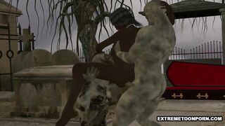 3D Ebony Babe Double Teamed by Zombies