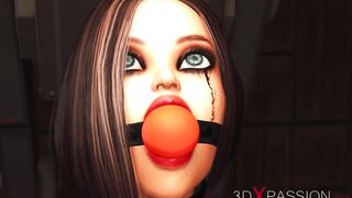 Hot woman with strapon fucks hard cuffed brunette in prison