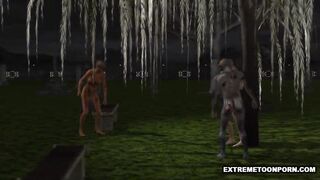 Bi 3D Babe Double Teamed by a Zombie Couple