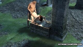 3D Babe Fucked in a Graveyard by a Zombie