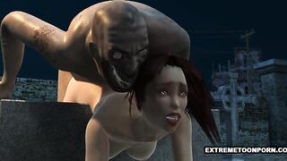 3D Babe Fucked in a Graveyard by a Zombie
