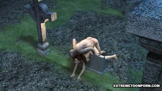 3D Babe Fucked in a Graveyard by a Zombie
