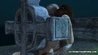 3D Babe Fucked in a Graveyard by a Zombie